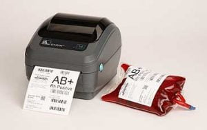Bar Code Specialty Applications for Industries With Specific Labeling Needs - zebra-gx420d-blood-bag-labels-paladinid
