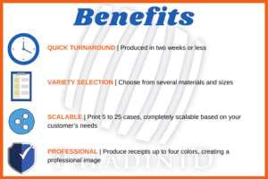 Custom Printed Receipts. Graphic displaying the benefits of Custom Printed Receipts