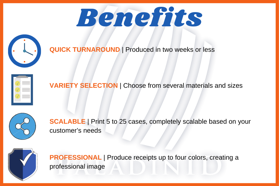 Custom Printed Receipts. Graphic displaying the benefits of Custom Printed Receipts