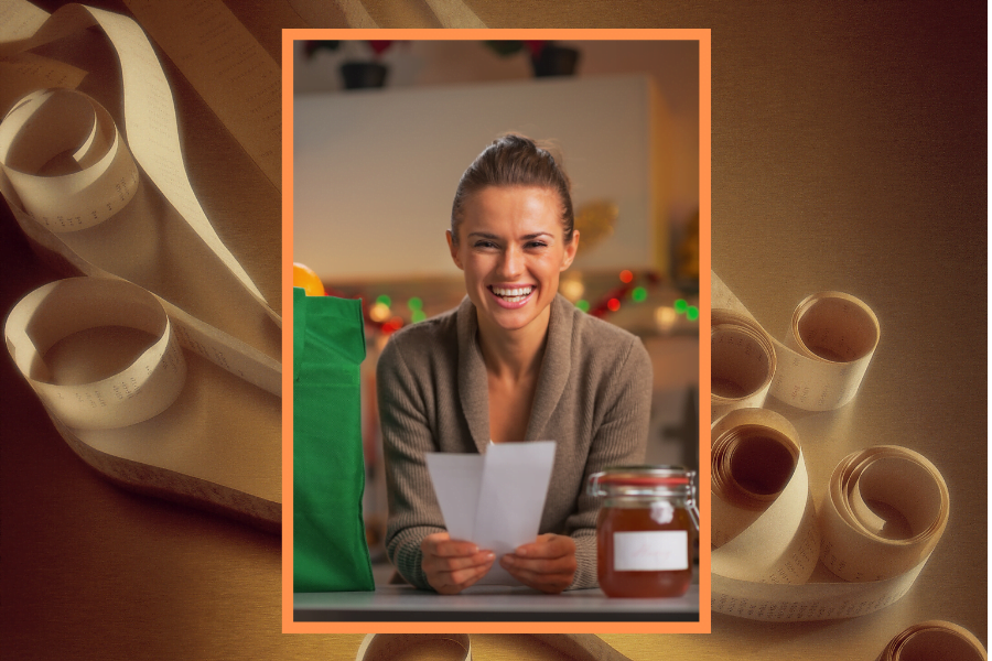 Custom Printed Receipts. Woman holding a receipt and smiling